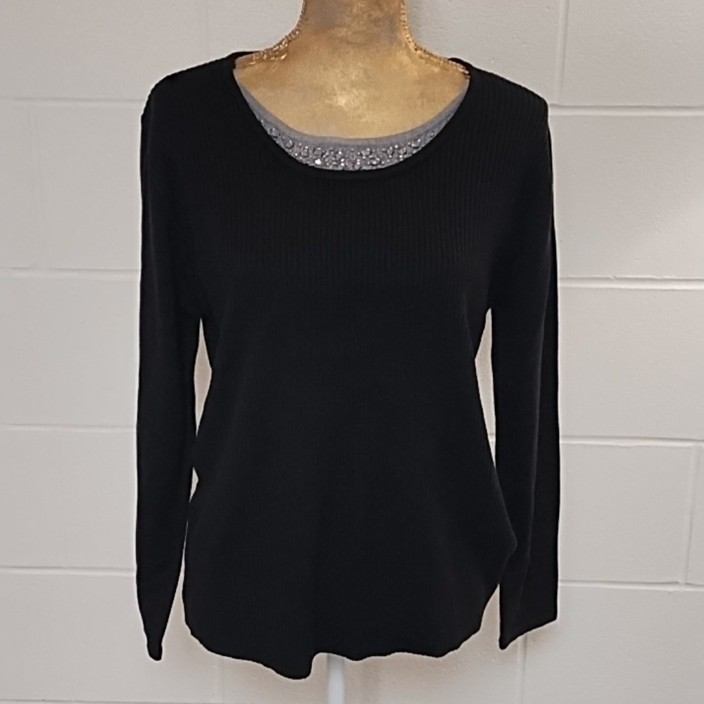 Soft Ribbed Layer Look Sweater with Bling